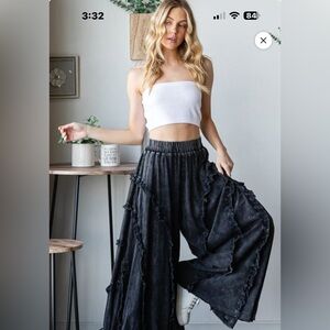 Oli & Hali Charcoal Ruffle Wide-Leg Pants